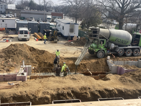 concrete truck pouring foundation