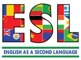 English as a second language written out with various flags filling the letters.