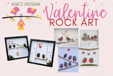 Rocks decorated as love birds sitting on branches for Valentine's Day.