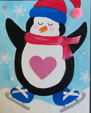 Penguin with winter hat and heart in belly