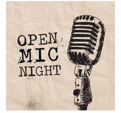 Microphone  with "Open Mic Night" typed out