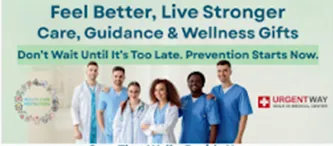 "Feel Better, Live Stronger, Care, Guidance & Wellness Gifts" written with healthcare professionals on the bottom.