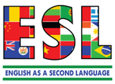 English as a second language written out with various flags filling the letters.