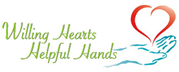 "Willing Hearts, Helpful Hands" with a blue hand holding a red heart