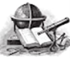 Drawing of globle, book and telescope.