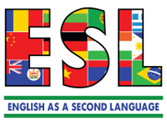 "ESL" letters filled with different flags and "English as a Second Language" written under it.