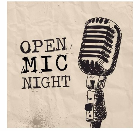 Microphone  with "Open Mic Night" typed out