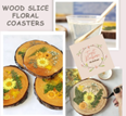 Image of wood slices with dried flowers.